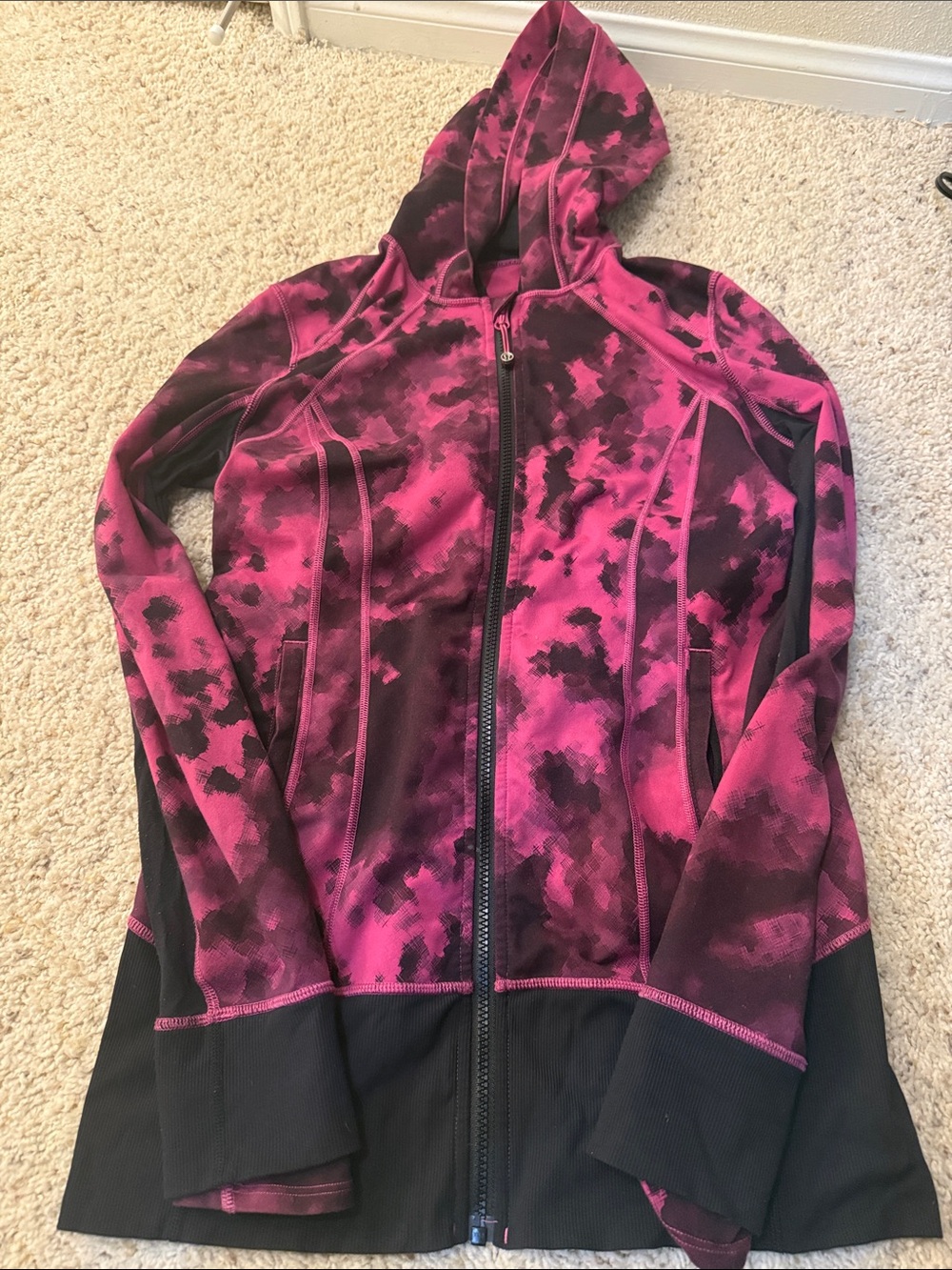 Lululemon Pink and Black Stride Hooded Zip-Up Jacket